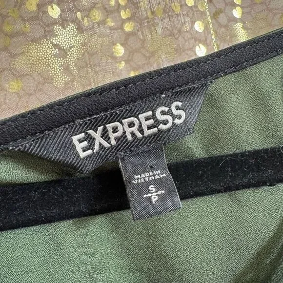 Express Olive Green Satin Black Lace Tank Top Camisole Small - Picture 3 of 8